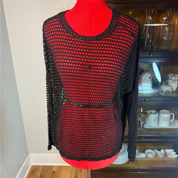 bobeau Tops - Bobeau Women’s M Black Mesh Sheer Pullover Top Long Sleeve Layering Sweater
